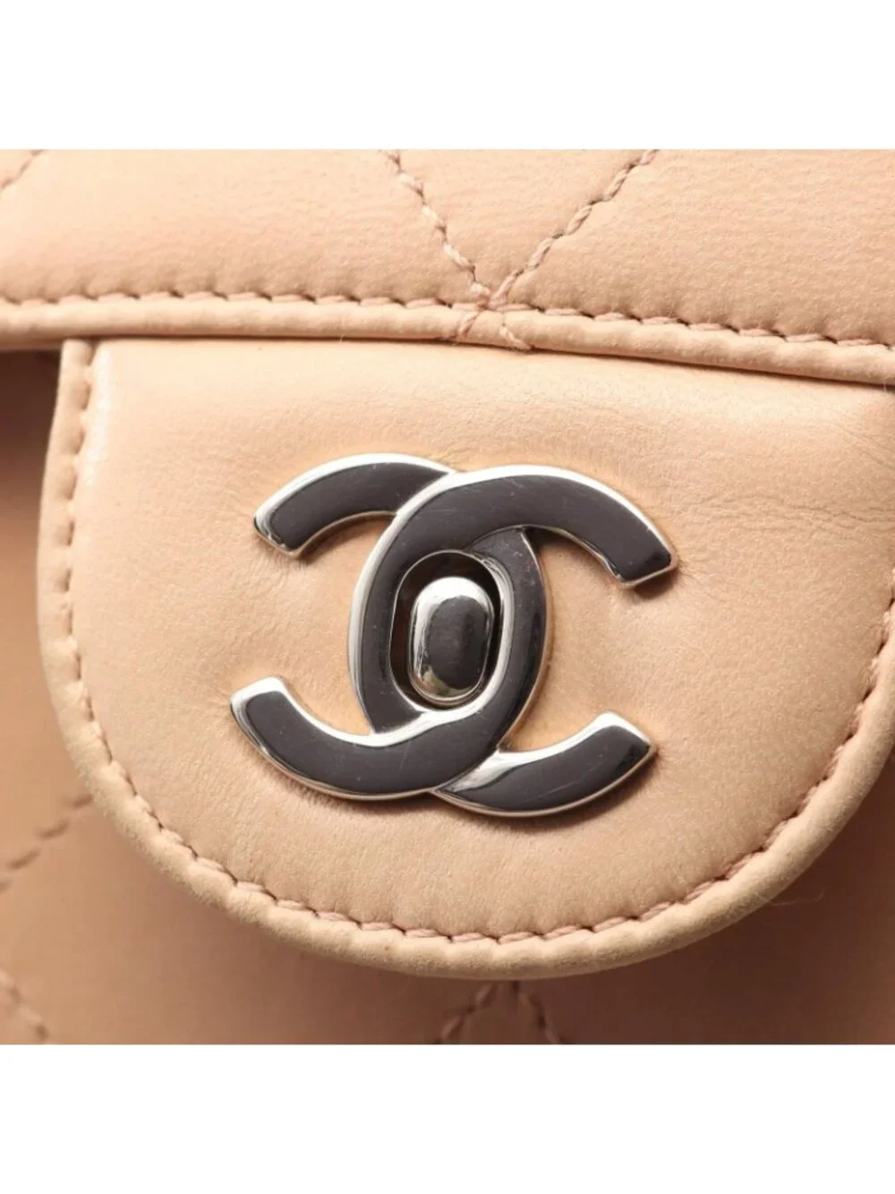 Chanel Shoulder Bag Maxi Quilted Chain Beige Lambskin